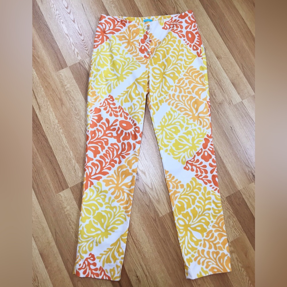 J Mclaughlin Yellow Orange Patchwork Cotton Ankle… - image 1